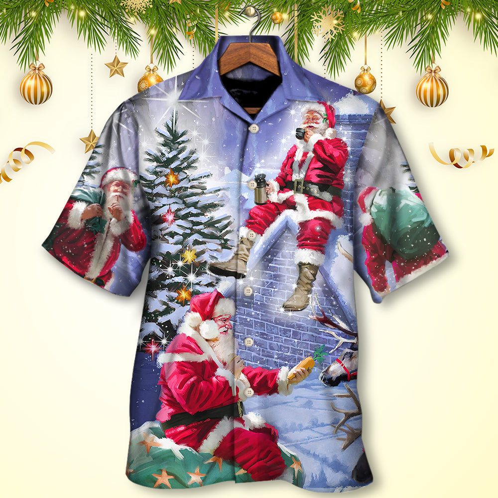 Magical Christmas Santa Night Hawaiian Shirt Design Detail For Beach Days And Holiday Travel