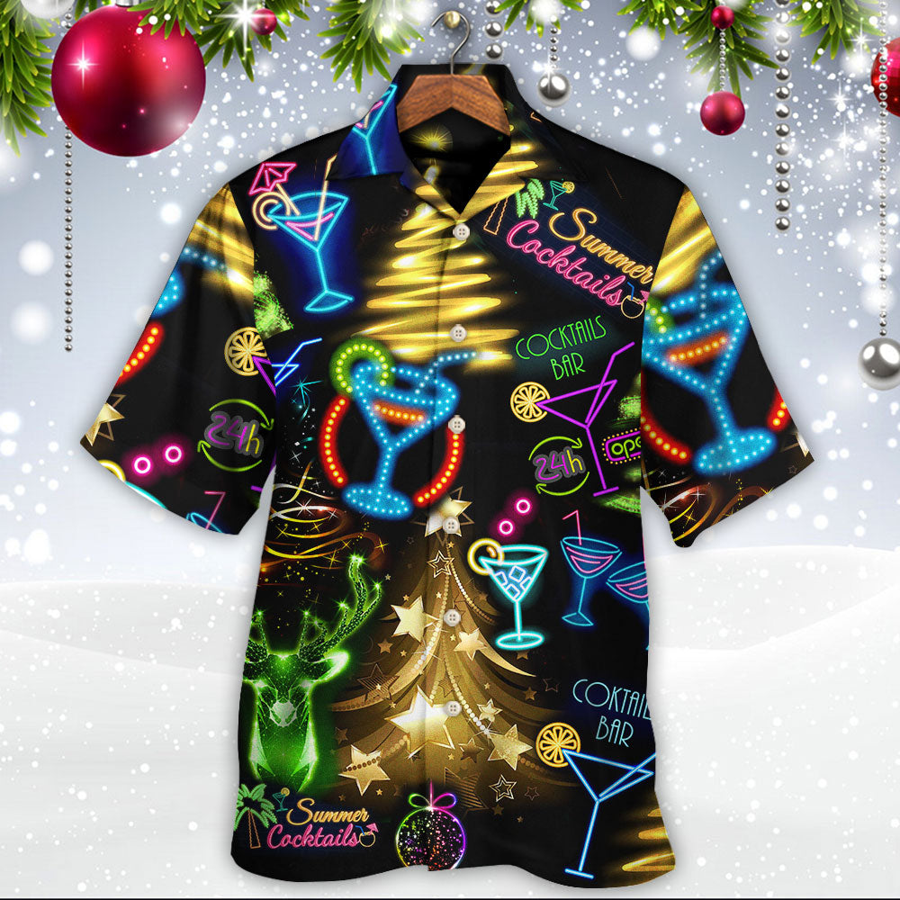 Neon Cocktail Christmas Drinking Hawaiian Shirt For Vacation Days And Relaxed Coastal Outings