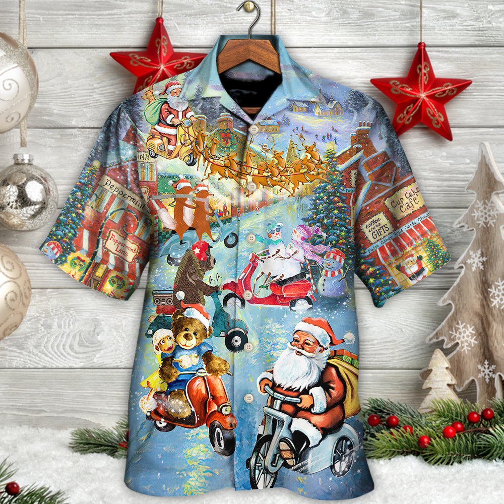 Christmas Santa Animal Driving Scooter Hawaiian Shirt Artwork View For Weekend Travel And Beach Style