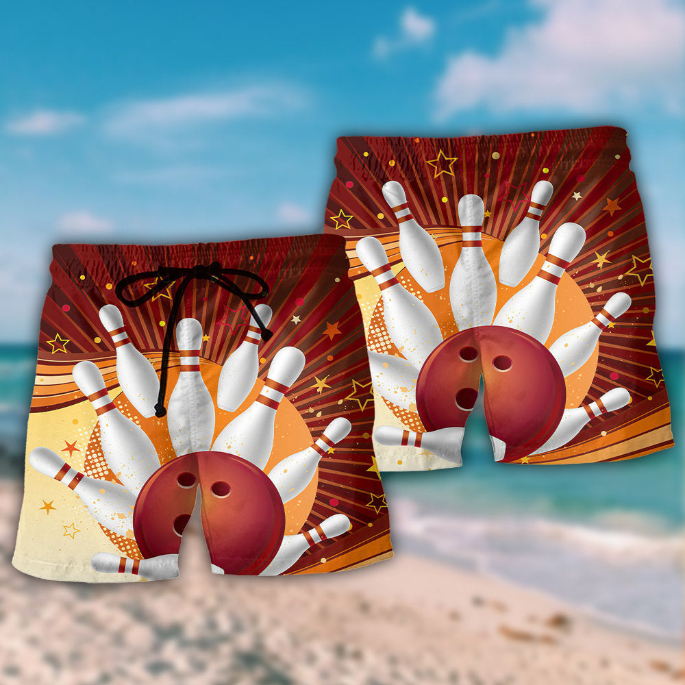 Retro Bowling Strike Game Beach Shorts For Warm Weather Travel And Everyday Comfort