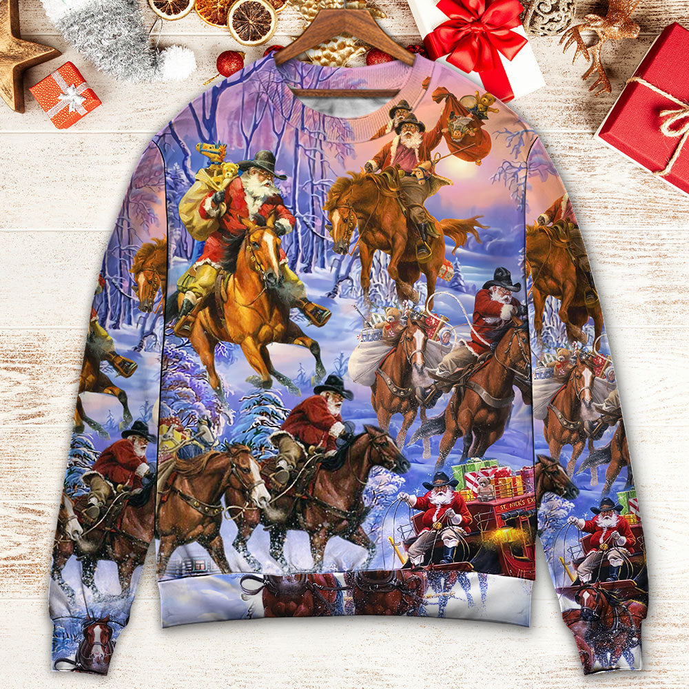 Christmas Santa And Horse Merry Xmas Sweater For Winter Celebrations Family Events And Thoughtful Gifting