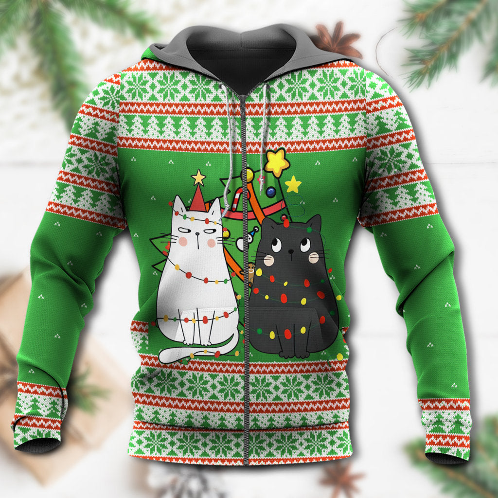 Cat Wreck Tree Holiday Hoodie For Winter Adventures Family Gatherings And Festive Everyday Style