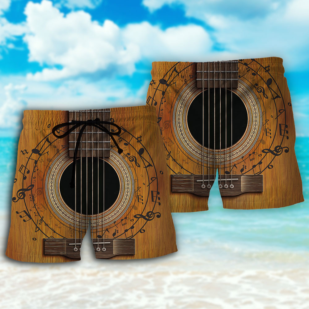 Guitar Old Retro Lover Beach Shorts Design View For Comfortable Resort And Beach Styling