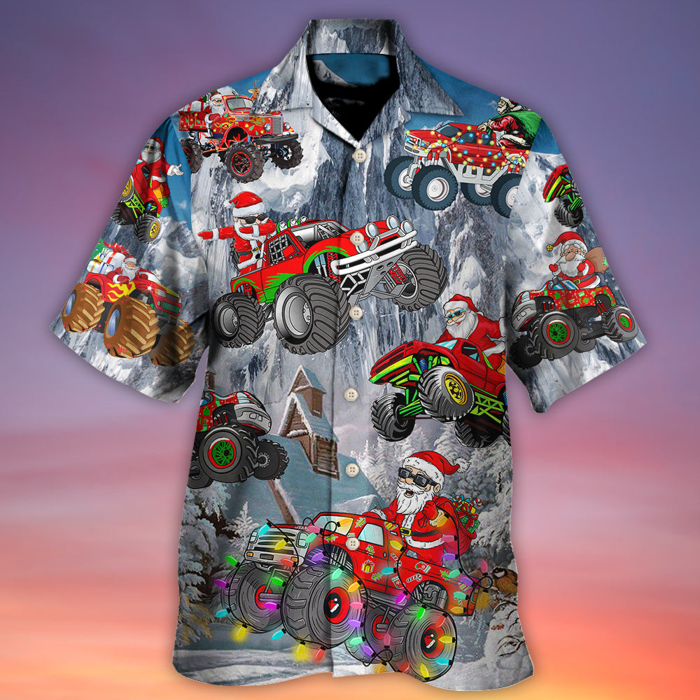 Red Truck Christmas Riding Snow Mountain Hawaiian Shirt For Coastal Adventures And Warm Weather Wear