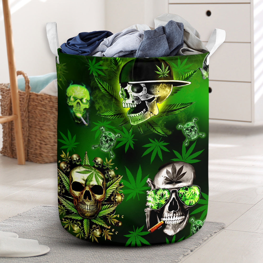 Green Skull Graphic Laundry Basket For Room Home Organizer