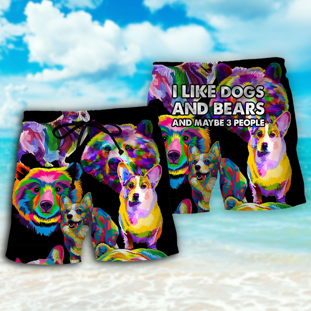 Corgi Dog And Bear Lover Beach Shorts For Resort Travel And Thoughtful Summer Gifting