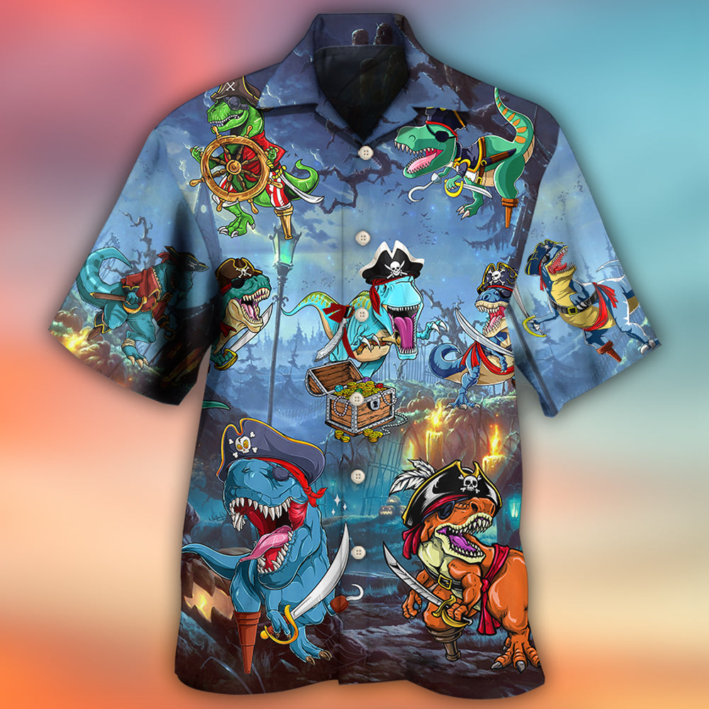 Halloween Spooky Fantasy Pirate Dinosaur Hawaiian Shirt Summer Design Detail For Outdoor Gatherings