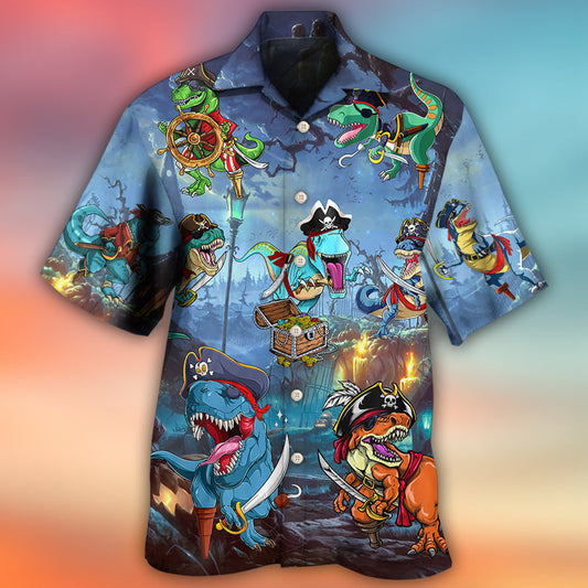 Halloween Spooky Fantasy Pirate Dinosaur Hawaiian Shirt Summer Design Detail For Outdoor Gatherings
