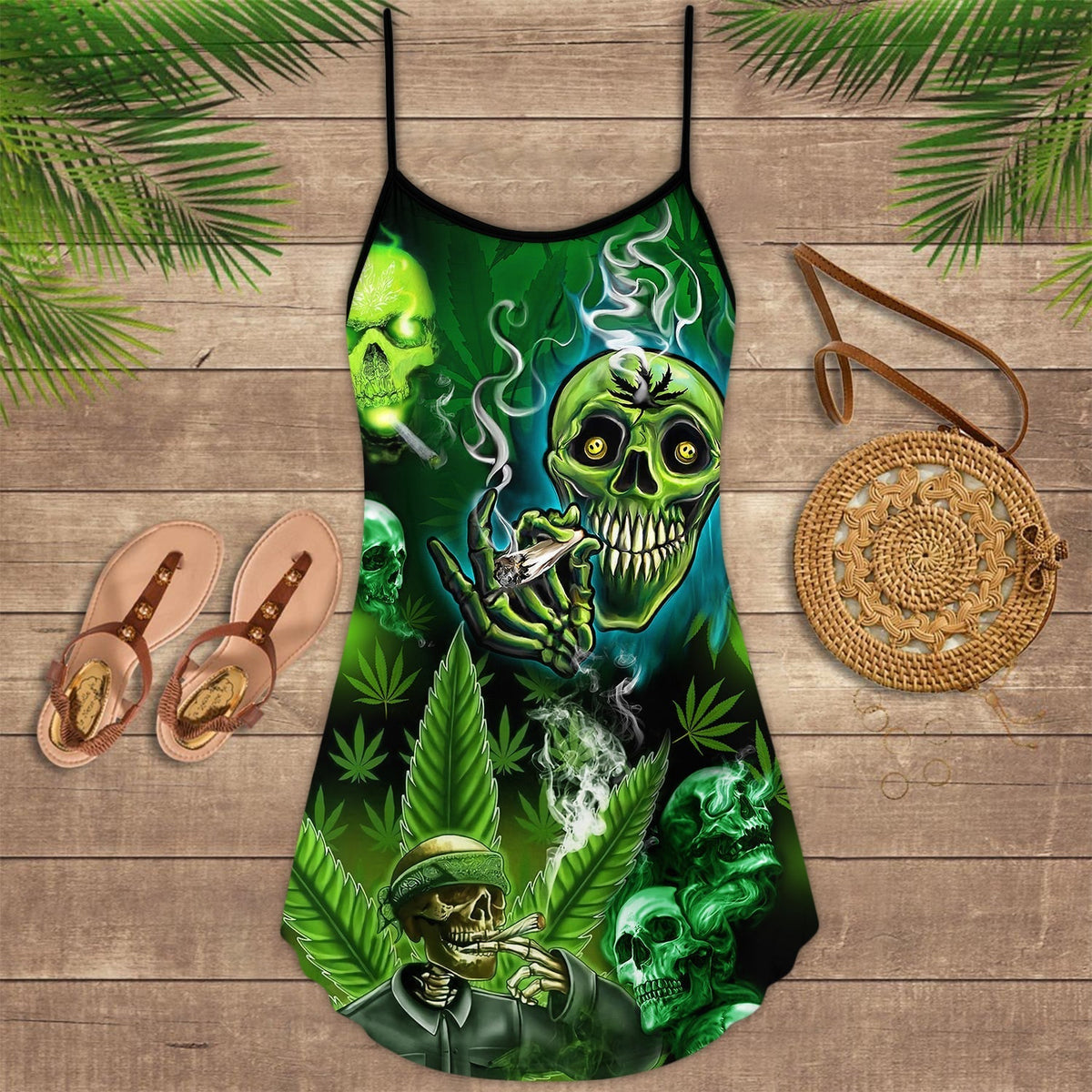 Skull High Smoke V-Neck Sleeveless Cami Dress For Halloween Gatherings And Casual Styling