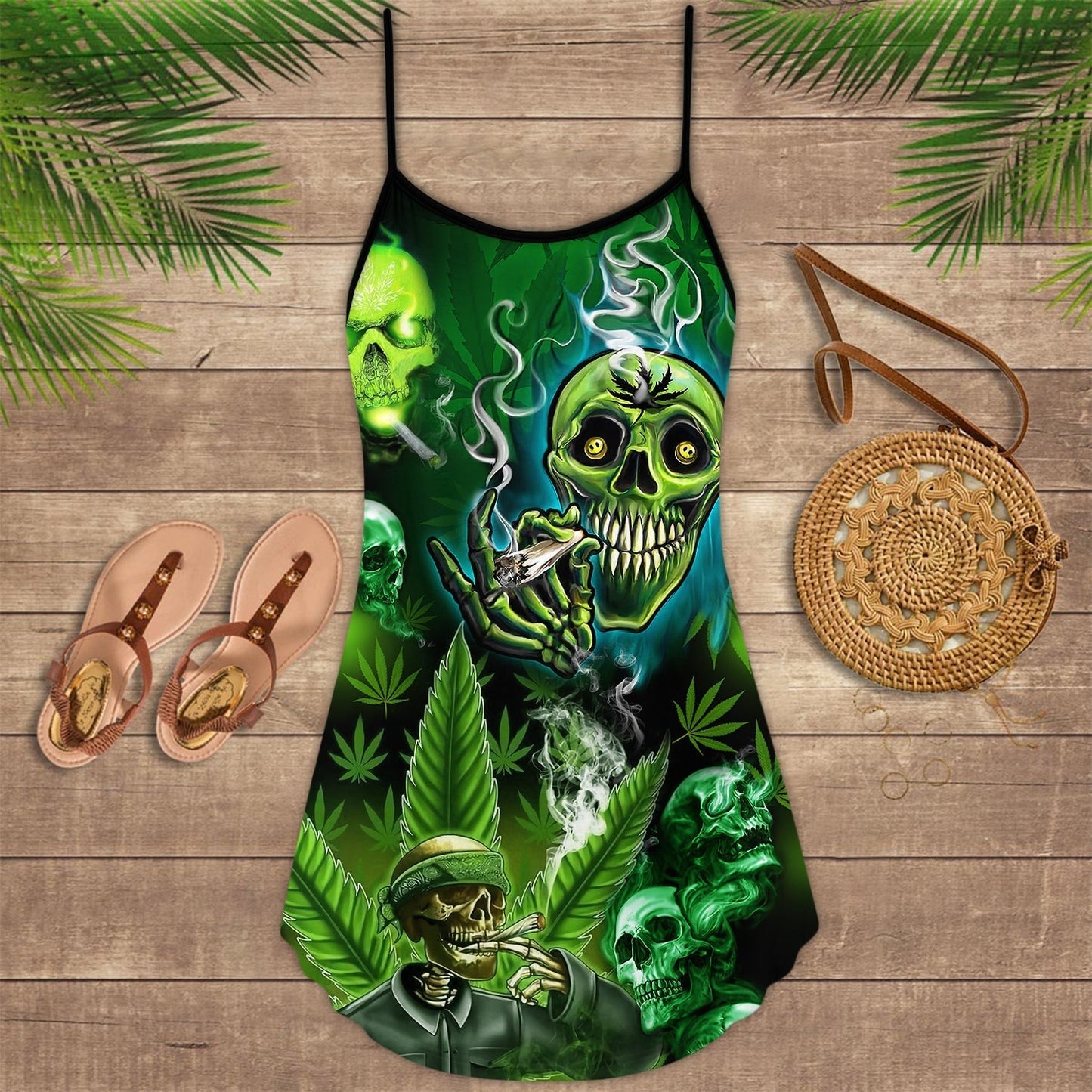 Skull High Smoke V-Neck Sleeveless Cami Dress For Halloween Gatherings And Casual Styling
