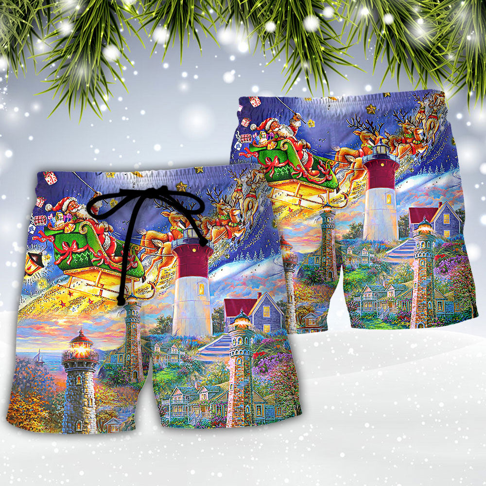 Christmas Lighthouse Home Light Beach Shorts For Beach Trips And Relaxed Vacation Styling