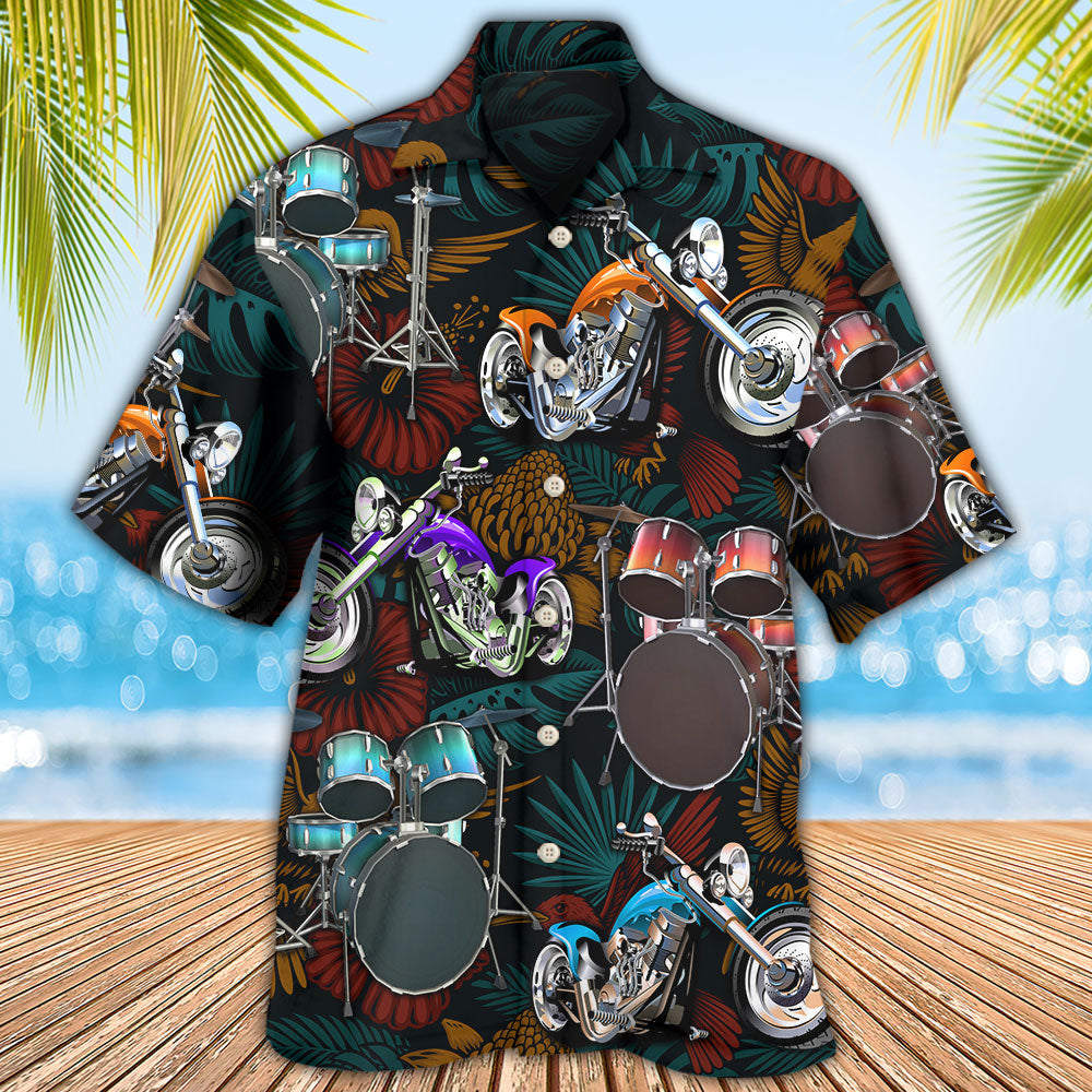 Drum Drums Motorcycles Hawaiian Shirt Artwork Detail For Resort Trips And Outdoor Activities