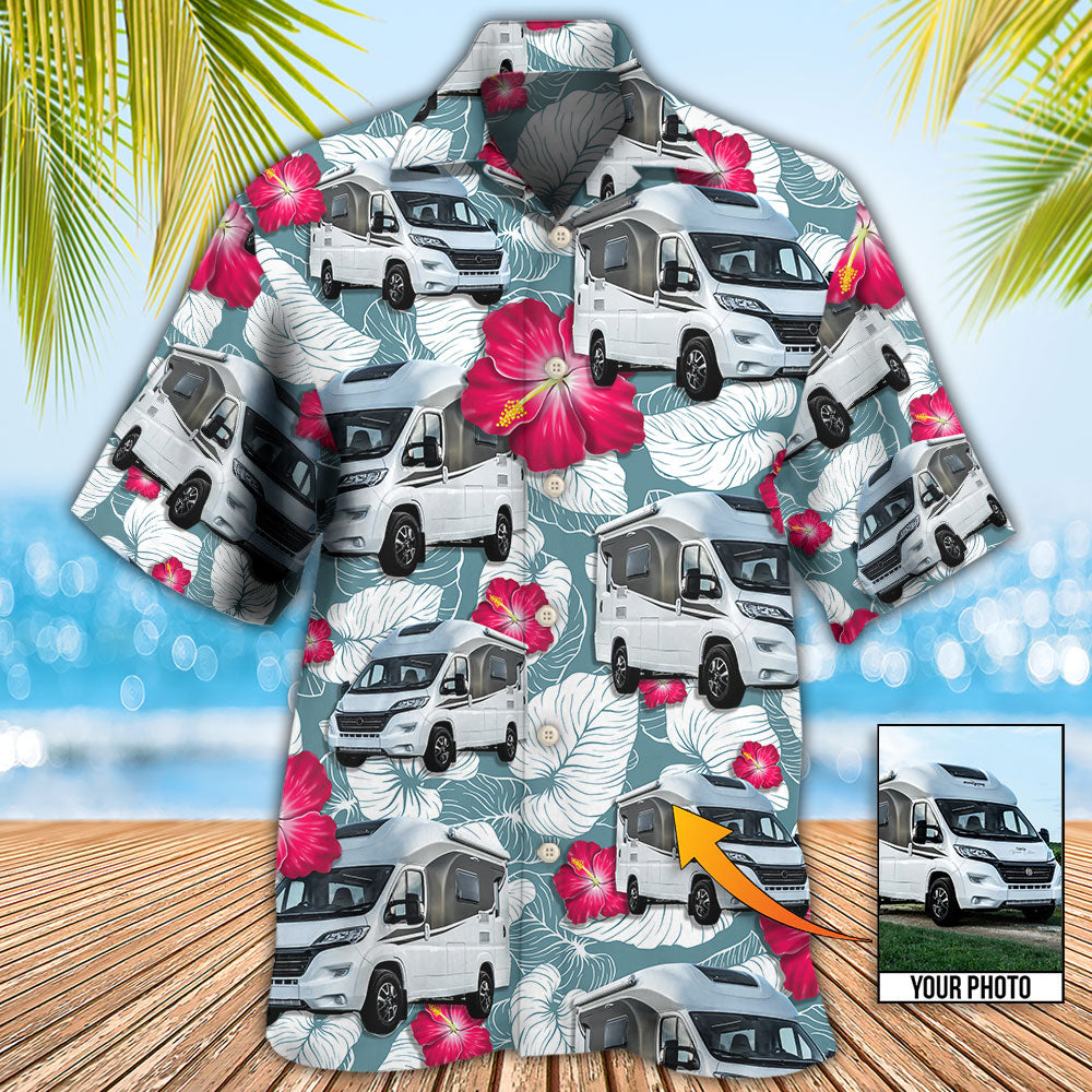 Tropical RV Camper Custom Photo Hawaiian Shirt Artwork View For Weekend Travel And Beach Style