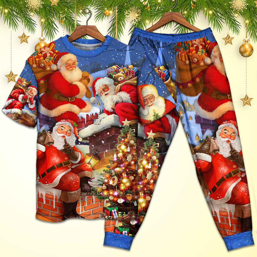 Rooftop Santa Holiday Short Sleeve Pajamas Set For Christmas Mornings And Relaxed Lounging