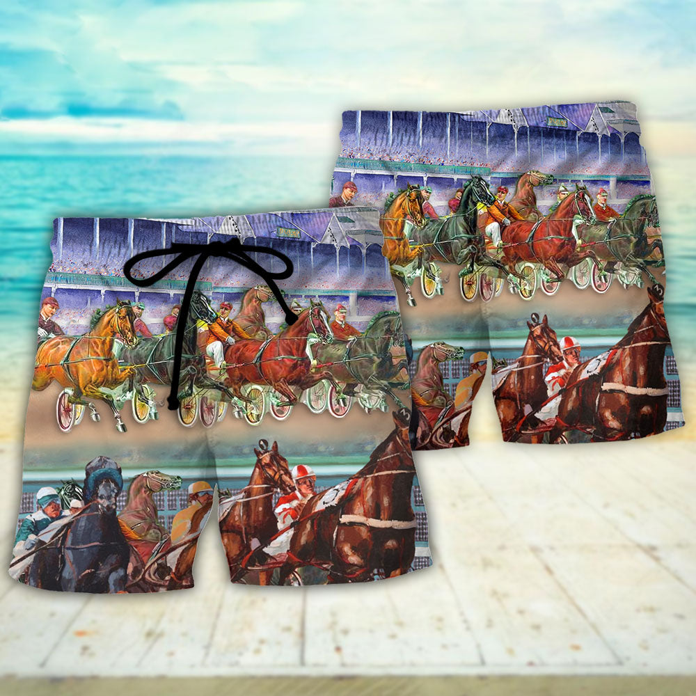 Harness Racing Racing Horse Beach Shorts Pattern Detail For Outdoor Activities And Travel Ready Comfort