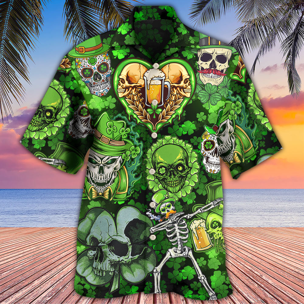 Skull St Patricks Day Celebration Hawaiian Shirt Artwork Detail For Resort Trips And Outdoor Activities
