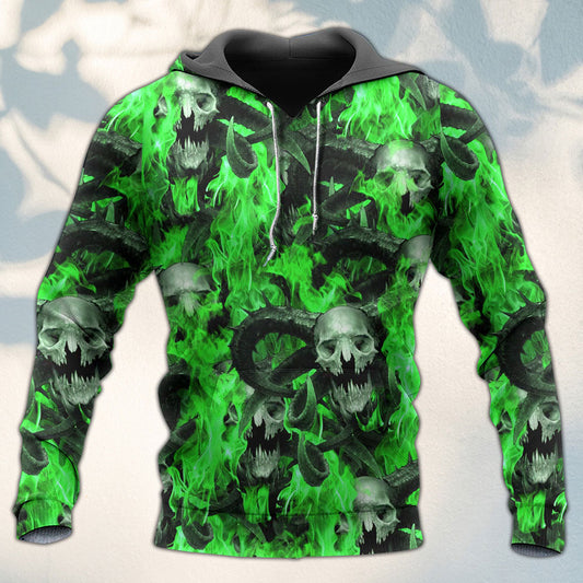 Green Skull Flame Hoodie For Distinctive Streetwear Holidays And Thoughtful Gifts