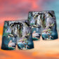 Stork Dreamy Waterfall Bird Beach Shorts Design View For Comfortable Resort And Beach Styling