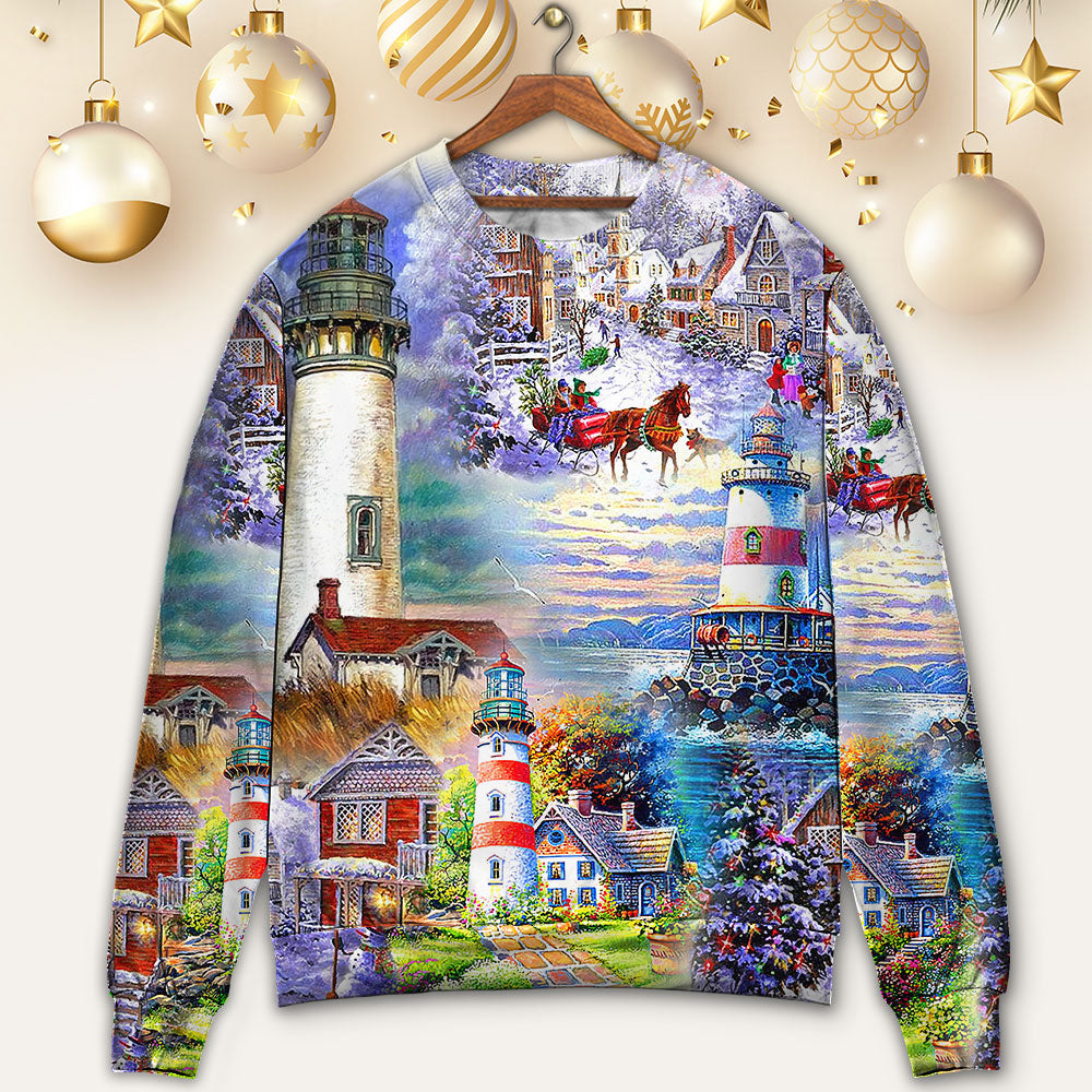 Lighthouse Christmas Santa Be A Light Sweater For Festive Family Events Casual Wear And Holiday Gift Giving