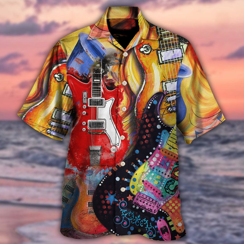 Colorful Guitar Galaxy Amazing Background Hawaiian Shirt Artwork View For Coastal Escapes And Resort Style