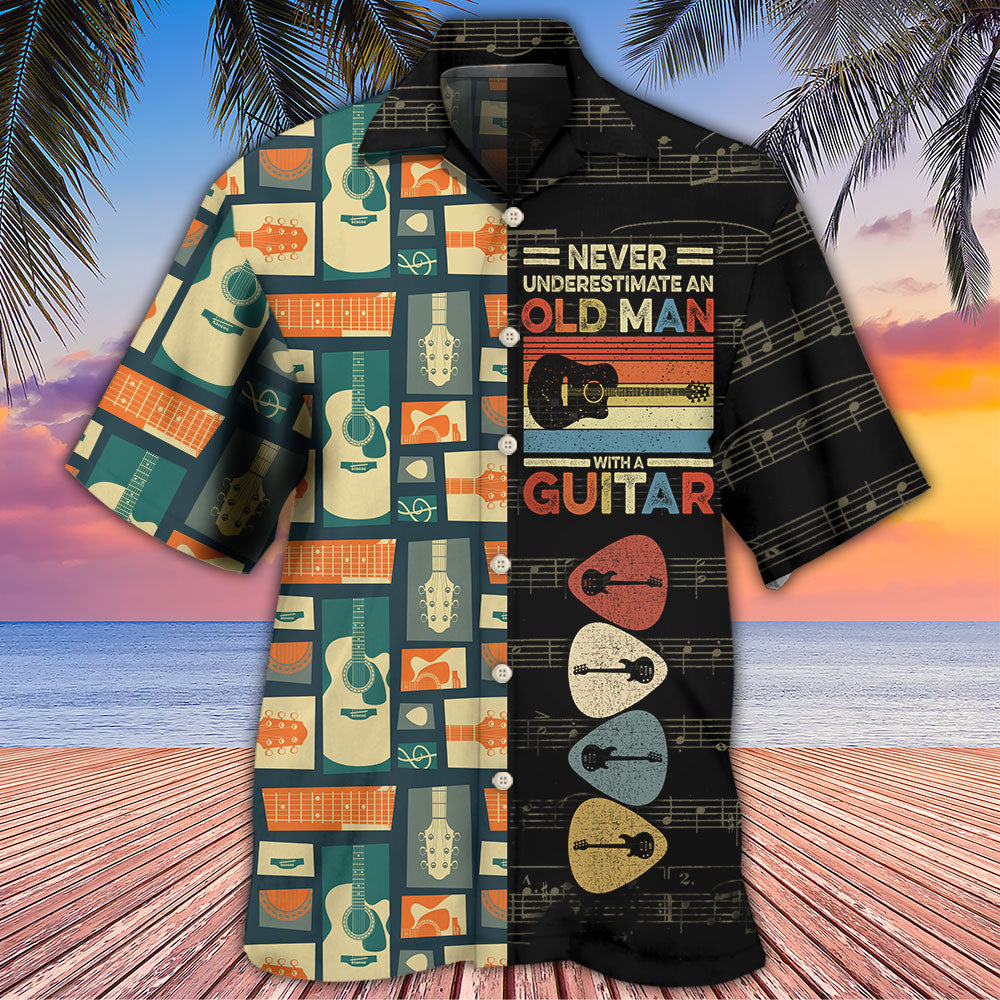 Guitar Creative Pattern Hawaiian Shirt Relaxed Style View For Outdoor Gatherings