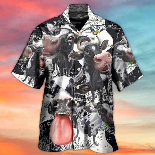 Funny Cow Farm Hawaiian Shirt All Over Print Detail For Casual Outings