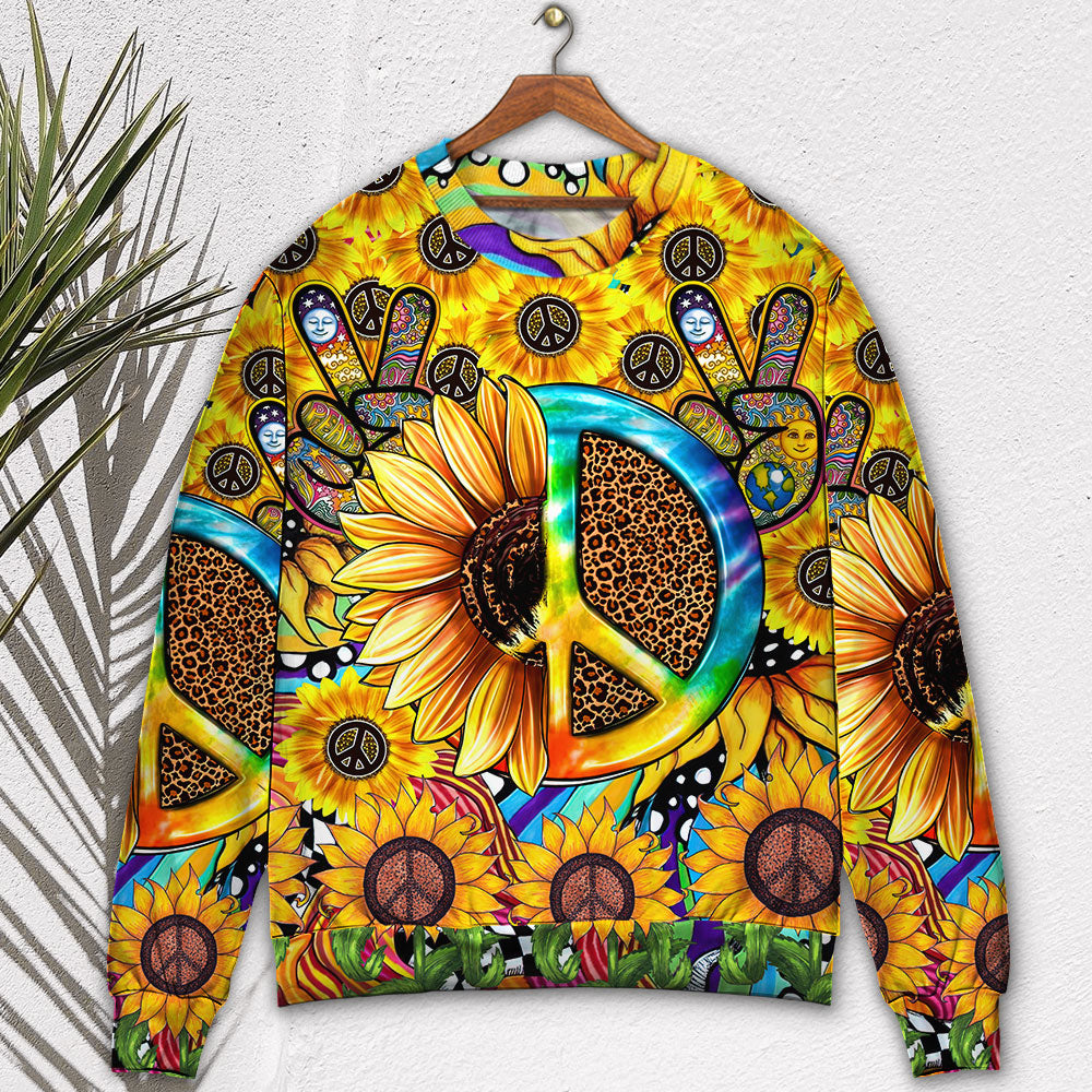 Hippie Sunflowers Peace Sign Sweater For Psychedelic Art Fans Outdoor Events And Distinctive Gifts