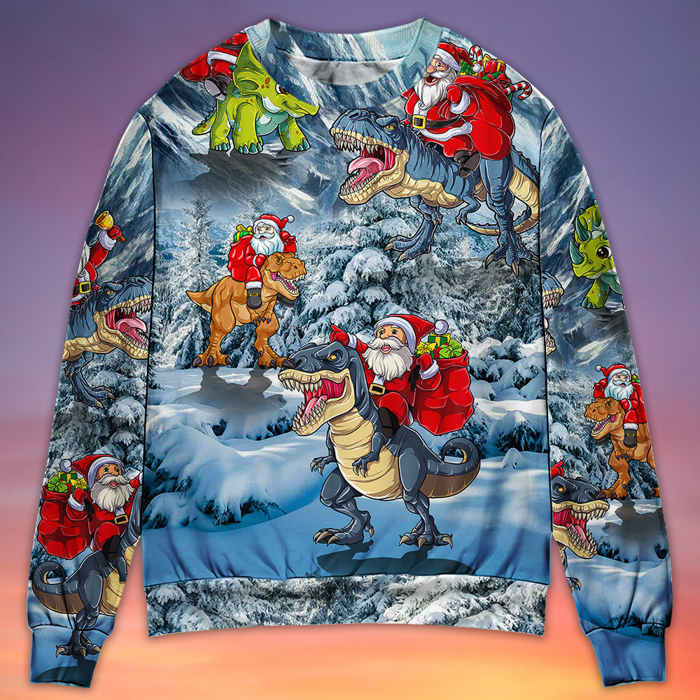 Christmas Santa Riding Dinosaur Tree Gift Sweater For Family Gatherings Winter Travel And Everyday Seasonal Comfort