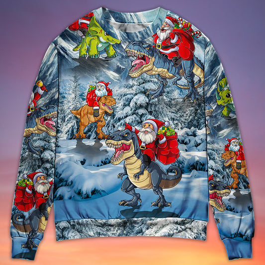 Christmas Santa Riding Dinosaur Tree Gift Sweater For Family Gatherings Winter Travel And Everyday Seasonal Comfort