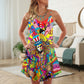 Hippie Patriotic Colorful Style V-Neck Sleeveless Cami Dress For Festivals Travel And Relaxed Casual Summer Wear