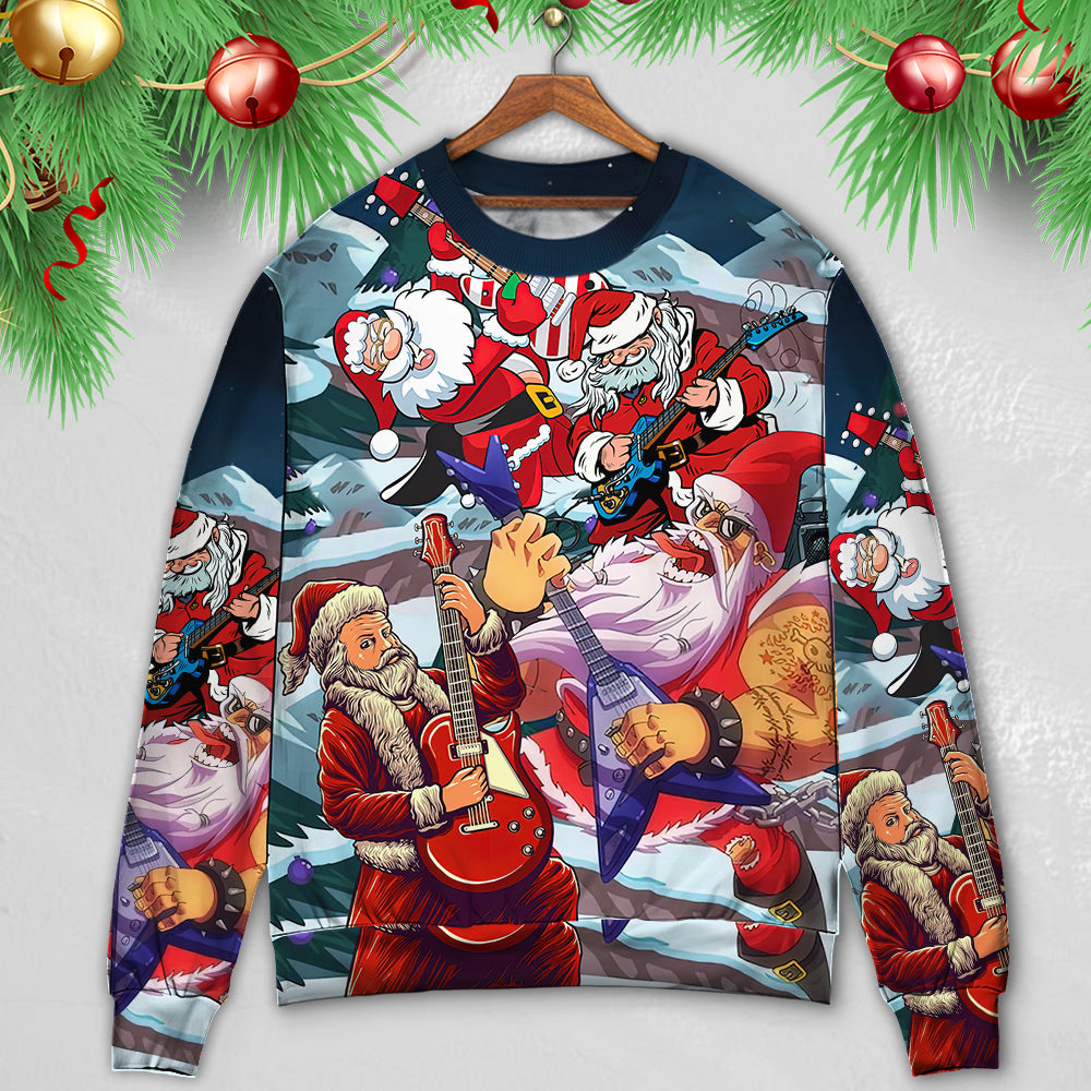 Christmas Santa With Electric Guitar Sweater For Festive Family Events Casual Wear And Holiday Gift Giving