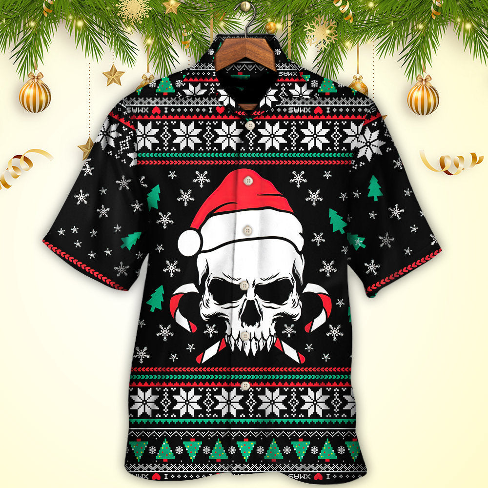 Skull Christmas Wearing Hat Sweat Candy Hawaiian Shirt Pattern View For Relaxed Warm Weather Outfits