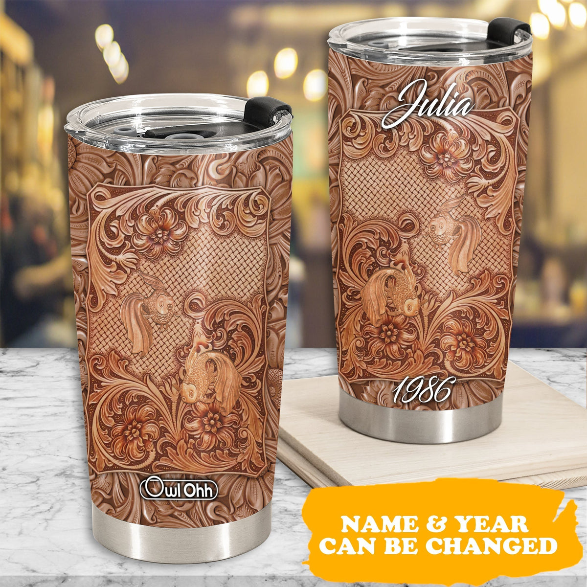 Fish Wooden Fish And Floral Personalized 20 Oz Tumbler For Coffee Travel And Daily Drinks