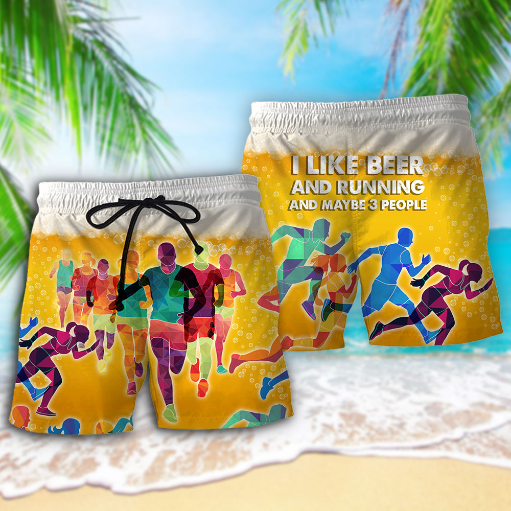 Beer Running Lover Beach Shorts Design Detail For Weekend Getaways And Beach Days