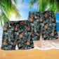 Guitar Tropical Leaf Beach Shorts Pattern View For Weekend Trips And Outdoor Activities