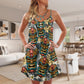 Tiki Tribal Mask Tropical Leaves V-Neck Sleeveless Cami Dress For Summer Events And Comfortable Everyday Style
