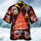 Funny Red Neon Santa Christmas Tree Hawaiian Shirt Pattern View For Relaxed Warm Weather Outfits