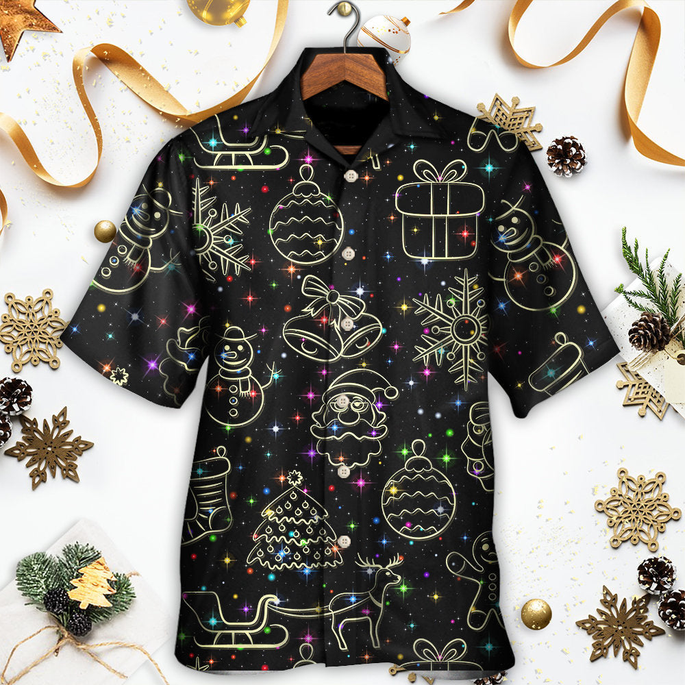 Neon Christmas Light Hawaiian Shirt Pattern Detail For Vacation Style