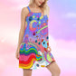 Hippie Planet Colorful Peaceful Spirit V-Neck Sleeveless Cami Dress For Beach Travel And Free Spirited Outfits