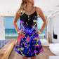 Hippie Mushroom Galaxy Colorful V-Neck Sleeveless Cami Dress For Festivals Travel And Relaxed Casual Summer Wear
