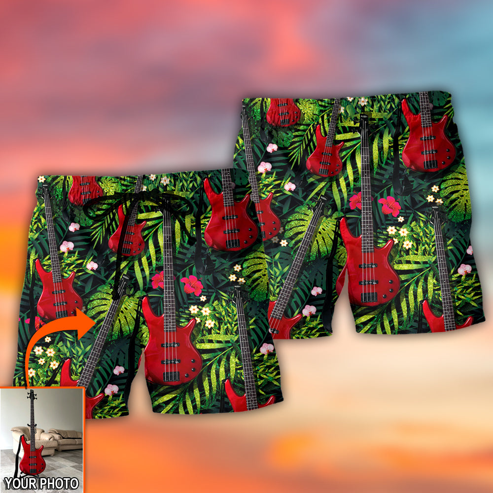 Guitar Various Style Tropical Floral Personalized Photo Beach Shorts For Summer Vacation And Coastal Travel