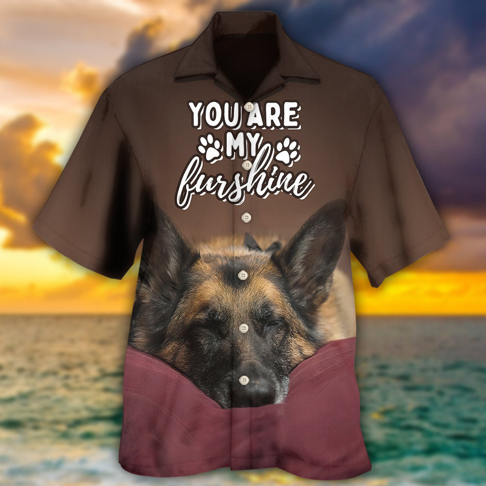 Cute German Shepherd Sunshine Fur Dog Hawaiian Shirt Detailed Pattern View For Weekend Trips