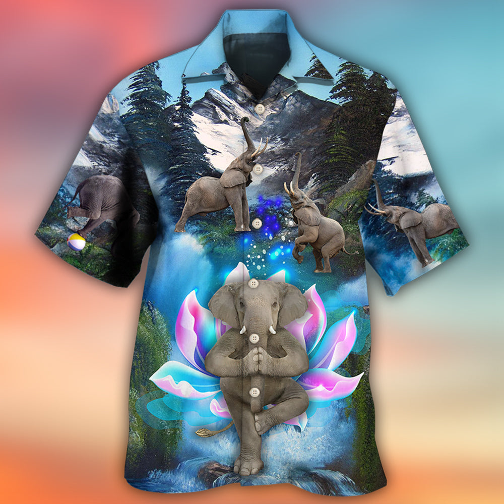 Elephant Yoga Pose Waterfall Hawaiian Shirt Design Detail For Beach Days And Holiday Travel