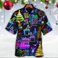 Neon Wine Christmas Drinking Hawaiian Shirt Design View For Casual Summer Styling