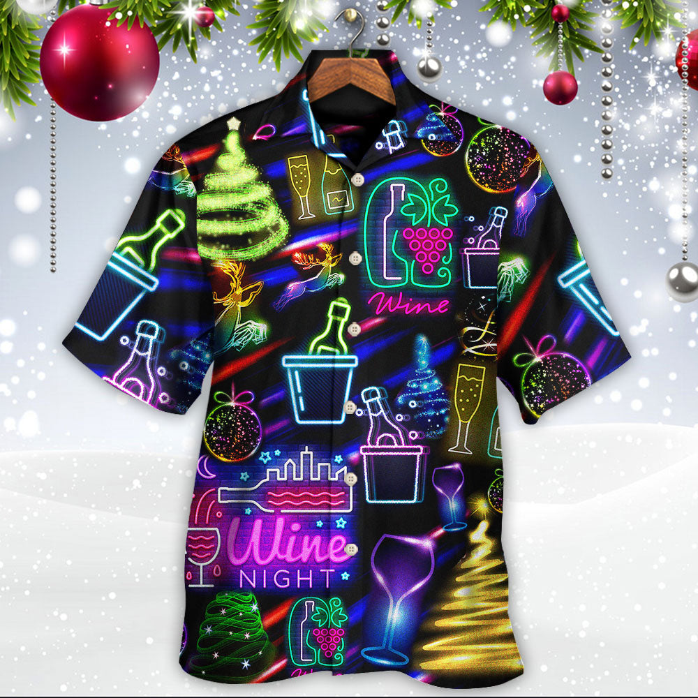Neon Wine Christmas Drinking Hawaiian Shirt Design View For Casual Summer Styling