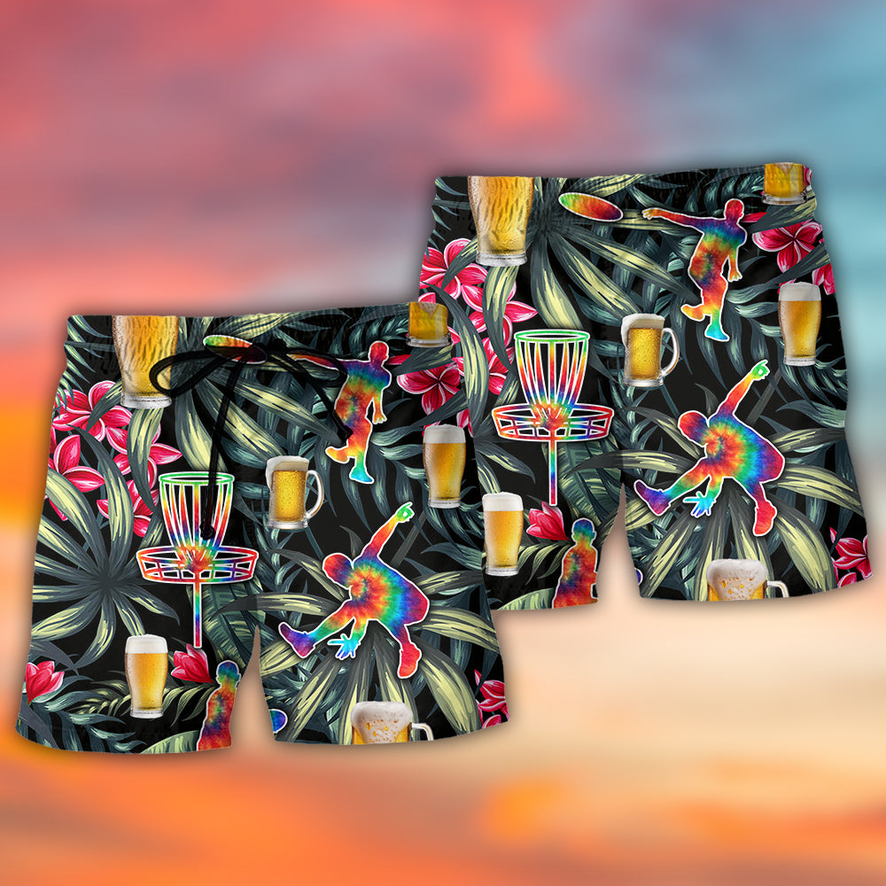 Beer Disc Golf Tie Dye Beach Shorts Print Detail For Thoughtful Gift Giving