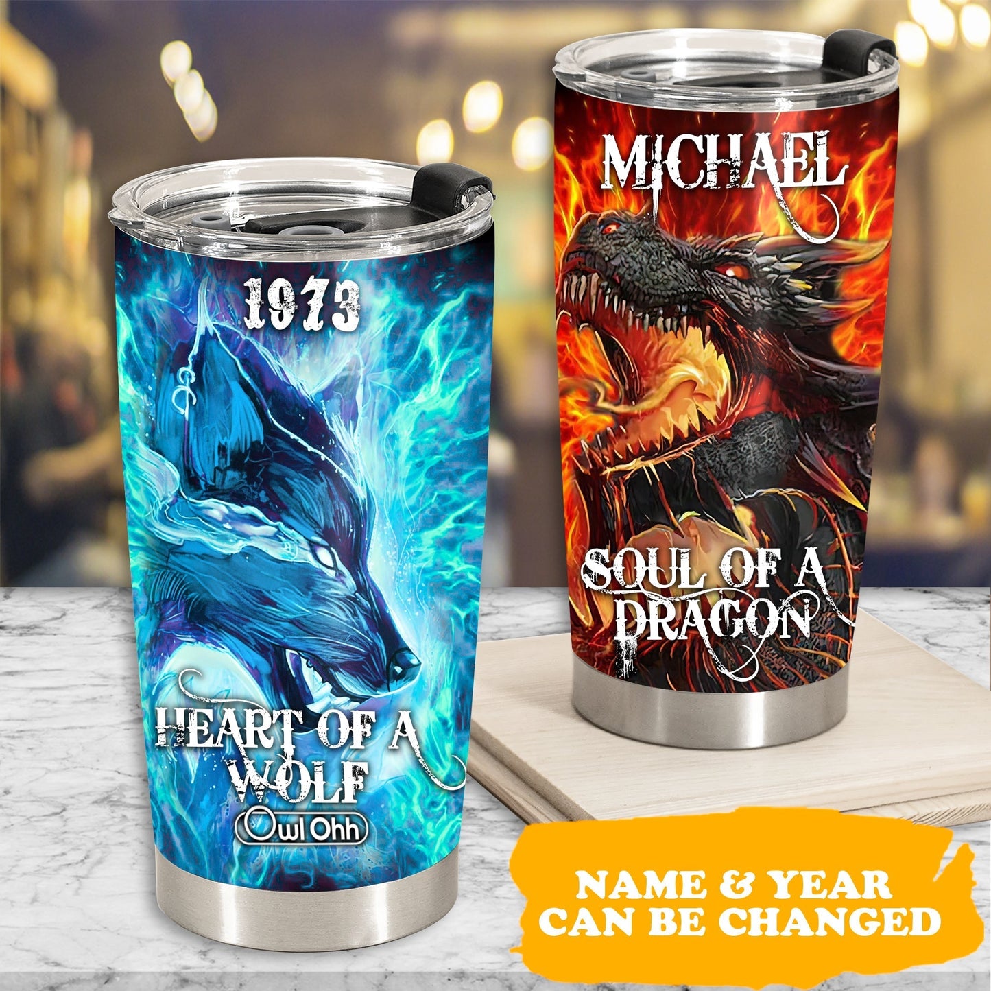 Wolf Heart Of Soul Of Dragon Personalized 20 Oz Tumbler For Coffee Travel And Daily Drinks