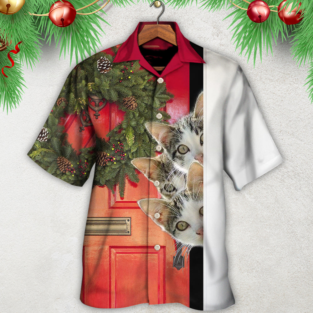 Cat Christmas Looking Forward Hawaiian Shirt For Warm Weather Adventures And Everyday Comfort