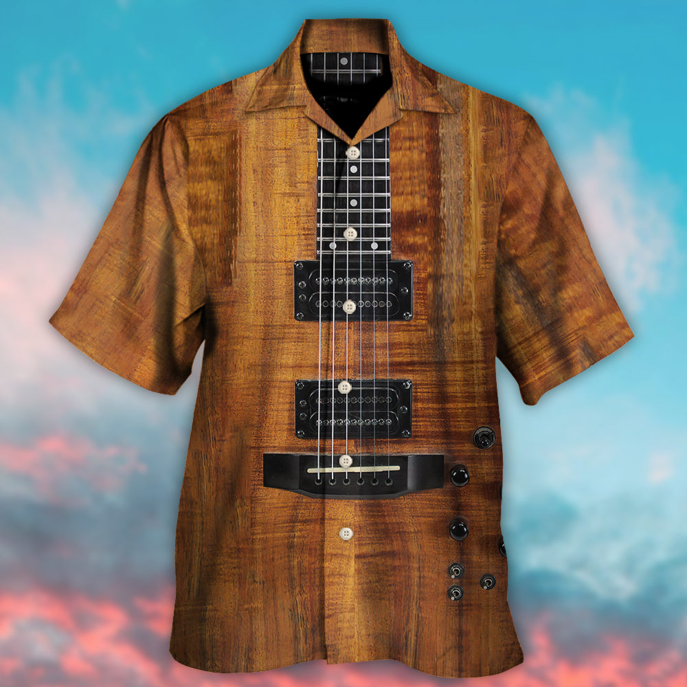 Electric Guitar Acoustic Hawaiian Shirt Artwork View For Weekend Travel And Beach Style