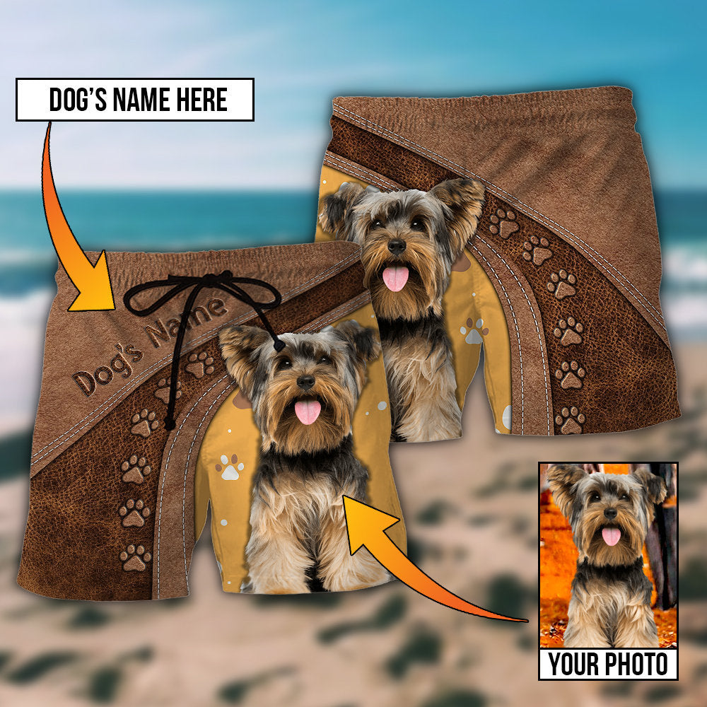 Dog Paw Various Leather Style Personalized Photo Beach Shorts Pattern View For Vacation Travel And Outdoor Fun